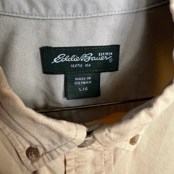 Eddie Bauer Shirt Men's Large Tan Short Sleeve Casual Button Down - Picture 2 of 9
